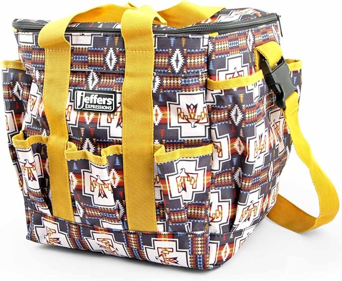Jeffers Expression Deluxe Horse Grooming Tote – Large Zip Top Grooming Bag with Pockets for Brushes, Combs, Hoof Picks, Sprays & Barn Essentials – Durable Ripstop Equine Organizer - Thunderbird
