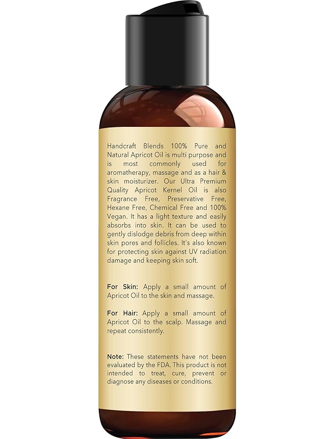 Handcraft Blends Apricot Kernel Oil - Cold-Pressed 4 Fl Oz - 100% Pure and Natural - Premium Grade Carrier Oil for Skin and Hair - Hair and Body - Massage - Hexane-Free