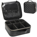 Relavel Makeup Bag, Travel Cosmetic Train Case Organizer Portable Artist Storage Bag with Adjustable Dividers for Cosmetics Makeup Brushes Toiletry Jewelry Digital Accessories Quilted Leather Black