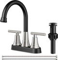 FORIOUS Black and Brushed Nickel Bathroom Faucets, 4 Inch Centerset Bathroom Sink Faucet 2 or 3 Hole with Pop up Drain and cUPC Hose, Two Handles Control, 360° spout for Restroom,Vanity, Rv