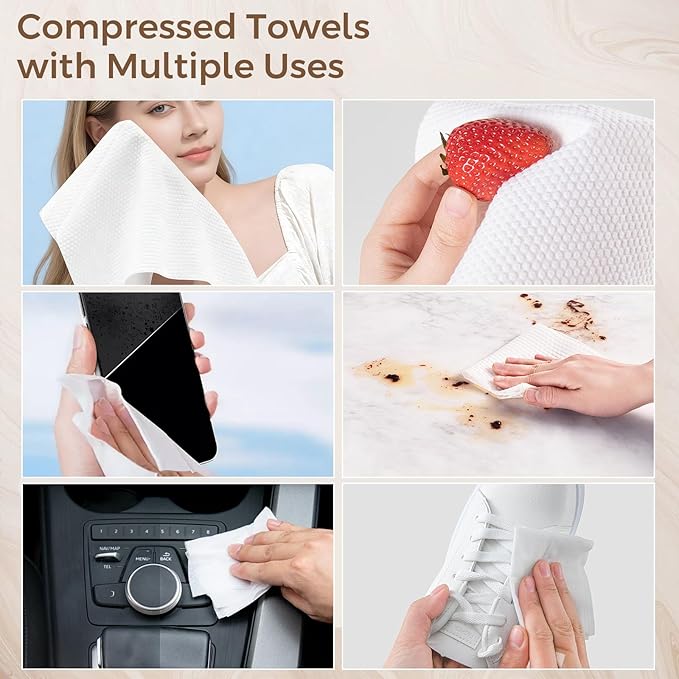 80 PCS Large Compressed Towels Tablets Disposable Compressed Face Towels Portable Cotton Coin Tissues 11.8x9.4in Soft Expandable Towels for Travel Camping Home Makeup Removal