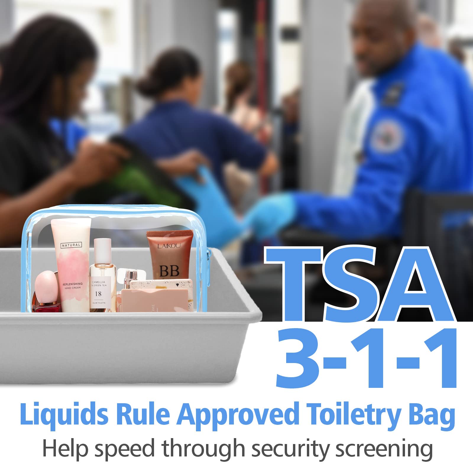 PACKISM TSA Approved Toiletry Bag - Clear Makeup Bag for Travel, Light Blue