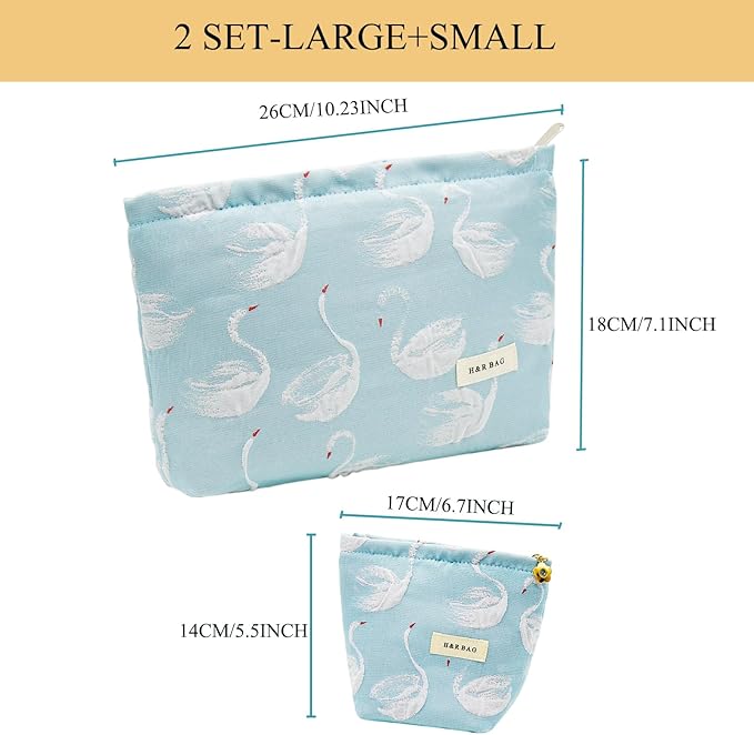 getgto 2 Pcs Makeup Bags, Large Cosmetic Bag Travel Toiletry Bag Organizer for Women, Embroidery Craft, Floral Makeup Bag Small Cosmetic Pouch Purse with Zipper Gifts for Girls Teen