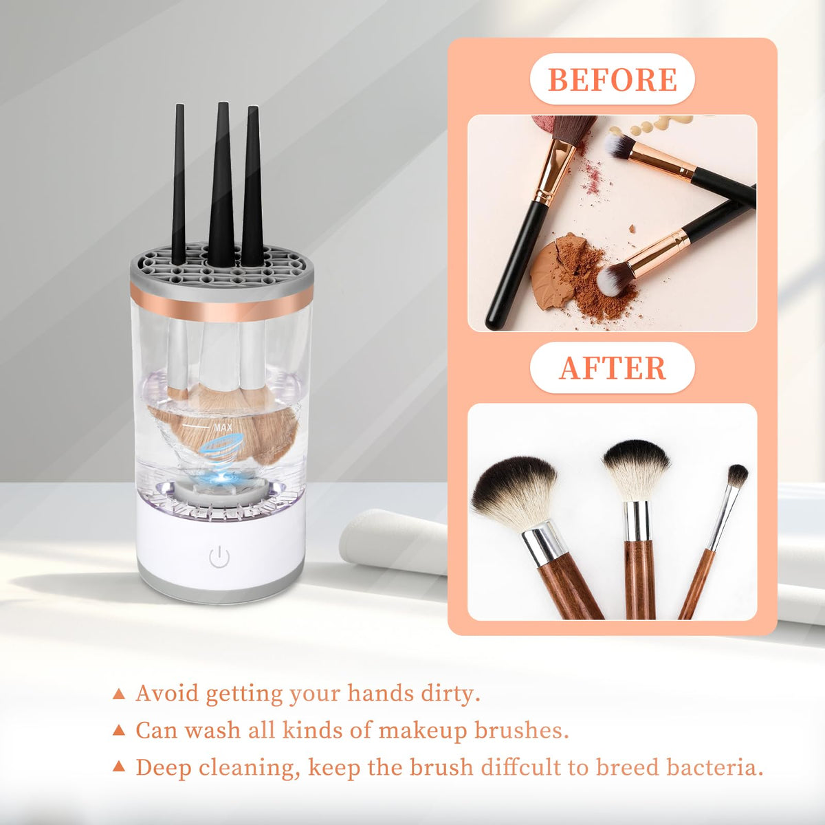 MOODTALK Multi-Function Electric Makeup Brush Cleaner - Automatic, Energy Saving Makeup Brush Cleaner and Dryer, Makeup Brush Cleaning Machine, X1, White