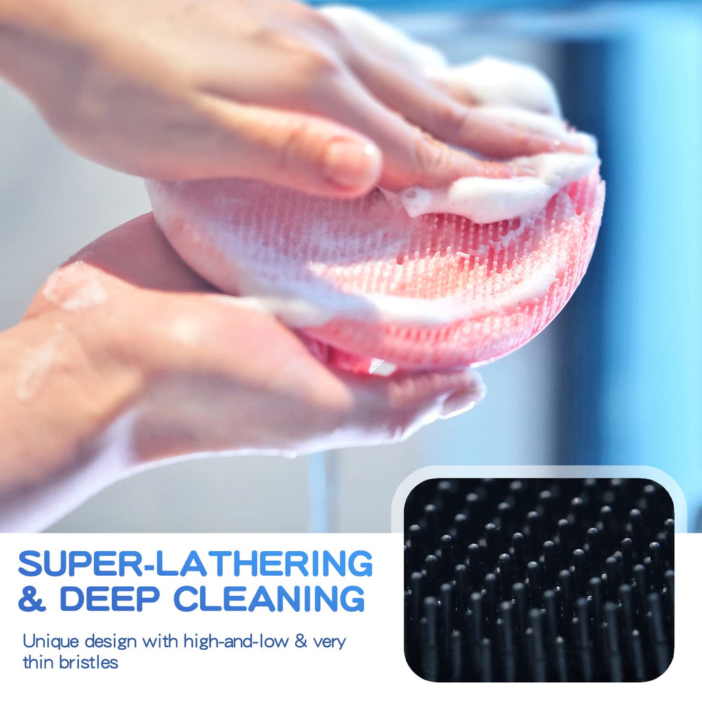 Manmihealth Silicone Body Scrubber Shower Brush Set Thin Bristles Gray