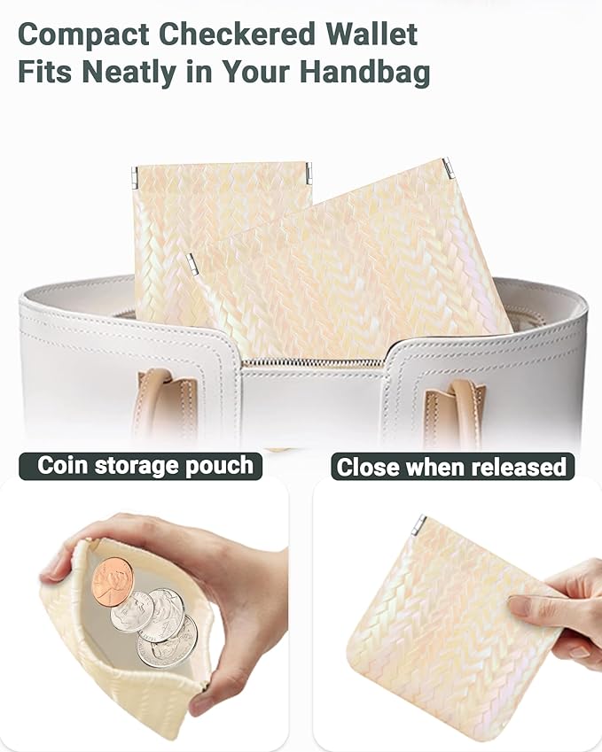 MXXUUOOM 2 Pack Small Makeup Bag for Purse Leather Cosmetic Pouch Organizer, Snap Closure Holographic Woven Makeup Bag, Mini Lipstick Coin Pouch, Travel Makeup Organizer for Women yellow