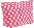 SxoSyo Checkered Cosmetic Bags for Purse, Large Makeup Pouch, Pink