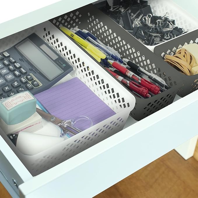 Glad Plastic Storage Basket Set - Multipurpose Drawer Trays, Kitchen Pantry Containers, and Bathroom Bins - 9 Pack Small Organizers, White, 6.25"L x 4.6"W x 2.7"H