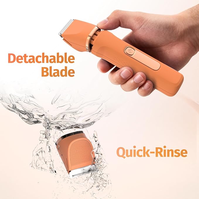 Bikini Trimmer for Women,5-in-1 Electric Razors for Women,Electric Shaver for Women's,IPX7 Waterproof Trimmer for Men Legs,with 5 Replaceable Blade Heads,USB Recharge Dock（Orange