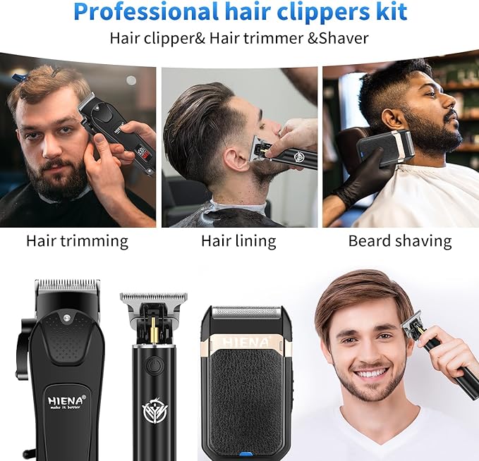 HIENA PRO Professional Hair Clipper Set & Trimmer Kit for Men, Cordless Barber Clippers, Electric Beard Trimmer Foil Shaver & Men's Facial Grooming Tool Kit, Gifts for Men (267+003A+814)