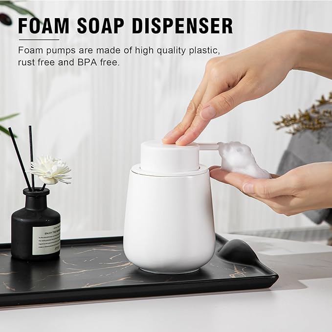 Agyiuns Soap Dispenser, Ceramic Foaming Soap Dispenser with Easy-to-Press Pump for Bathroom (White Foam Dispenser)