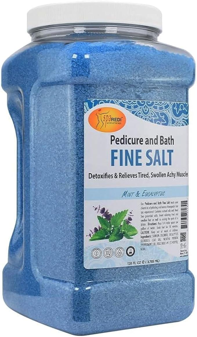 SPA REDI - Detox Foot Soak Pedicure and Bath Fine Salt, Mint and Eucalyptus, 128 Oz - Made with Dead Sea Salts, Argan Oil, Coconut Oil, and Essential Oil - Hydrates, Softens & Moisturizes Pkg May Vary