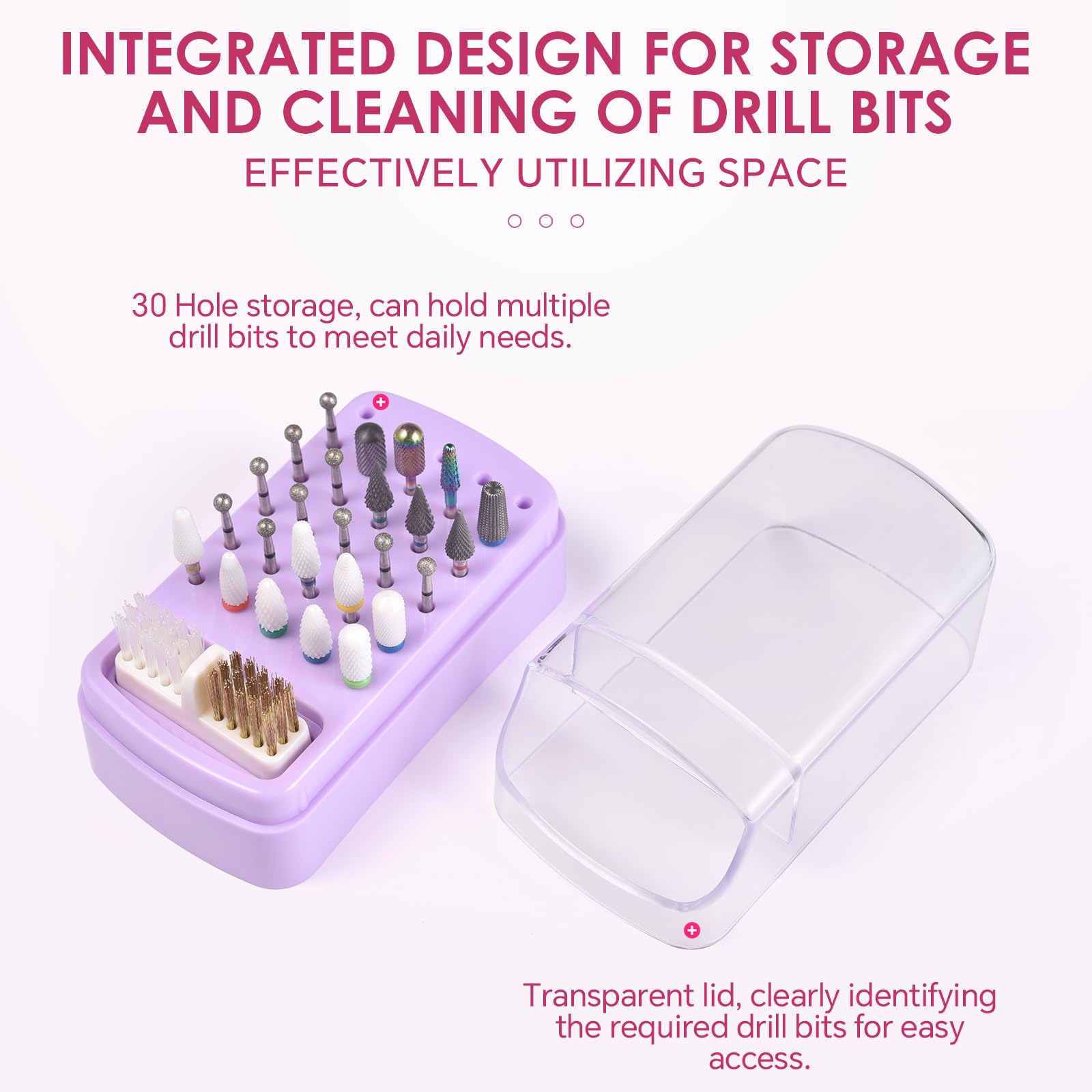 siyuwuro 2 in 1 Nail Drill Bit Holder & Nail Drill Bit Cleaner Brush Case 30 Holes Dustproof Nail Drill Bit Display Stand Organizer Box Manicure Drill Bits Cleaning Brush Bits Storage Tool, Blue