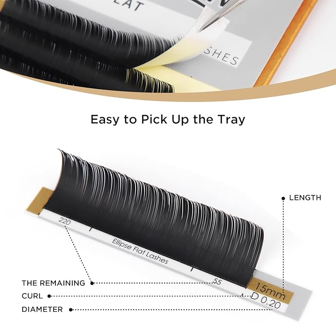 LASHVIEW Eyelash Extensions,Ellipse Flat Eyelash Extensions 0.20mm C Curl 10mm, Black,Individual Lashes,Semi-Permanent Extremely Soft Professional Salon Use