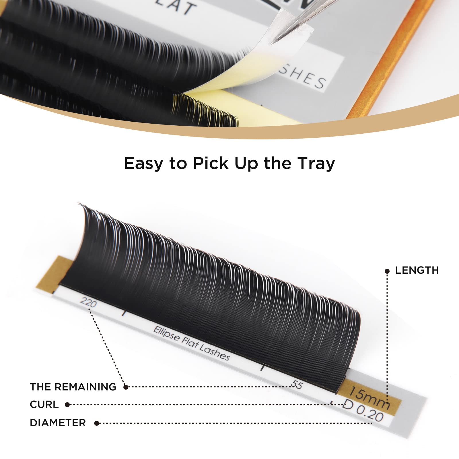 LASHVIEW Eyelash Extensions,Ellipse Flat Eyelash Extensions 0.20mm C Curl 10mm, Black,Individual Lashes,Semi-Permanent Extremely Soft Professional Salon Use