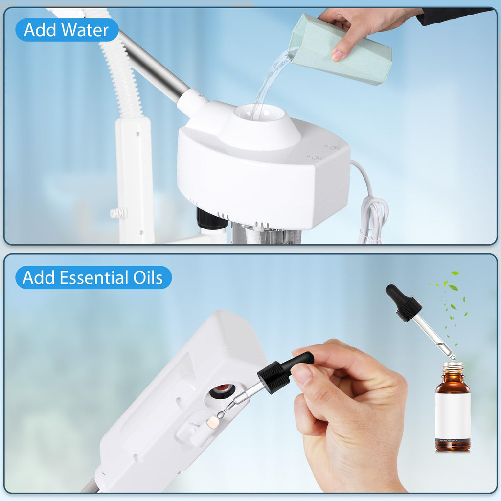 Saicool 2 in 1 Facial Steamer 5X Magnifying Lamp - Hot Ozone Spa Machine, Mist Face Salon Beauty Skin Care Equipment