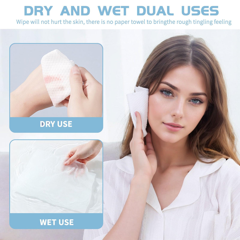 Cotton Facial Dry Wipes 100 Count, Deeply Cleansing Disposable Face Towel Wash Cloth, Multi-Purpose for Skin Care, Make-up Wipes and Facial Cleansing (4 Pack)