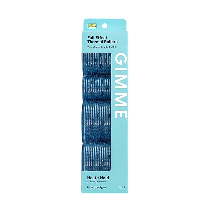 Gimme Beauty Full Effect Thermal Rollers - Hair Rollers for Salon-Style Blow-Outs - Gentle & Secure Hold for All-Day Styling - 3 Sizes for Bouncy Curls or Natural Waves - All Hair Types, 12 Count