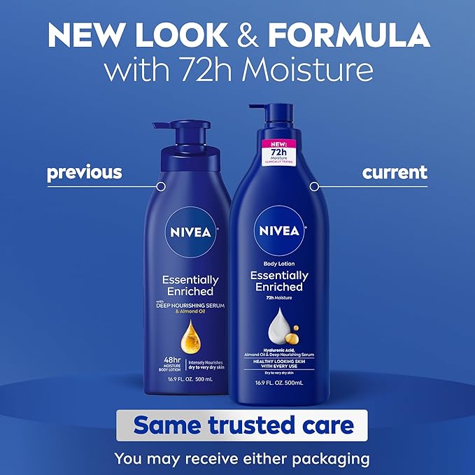 NIVEA Essentially Enriched Body Lotion, Very Dry Skin, Almond Oil, 16.9 Oz