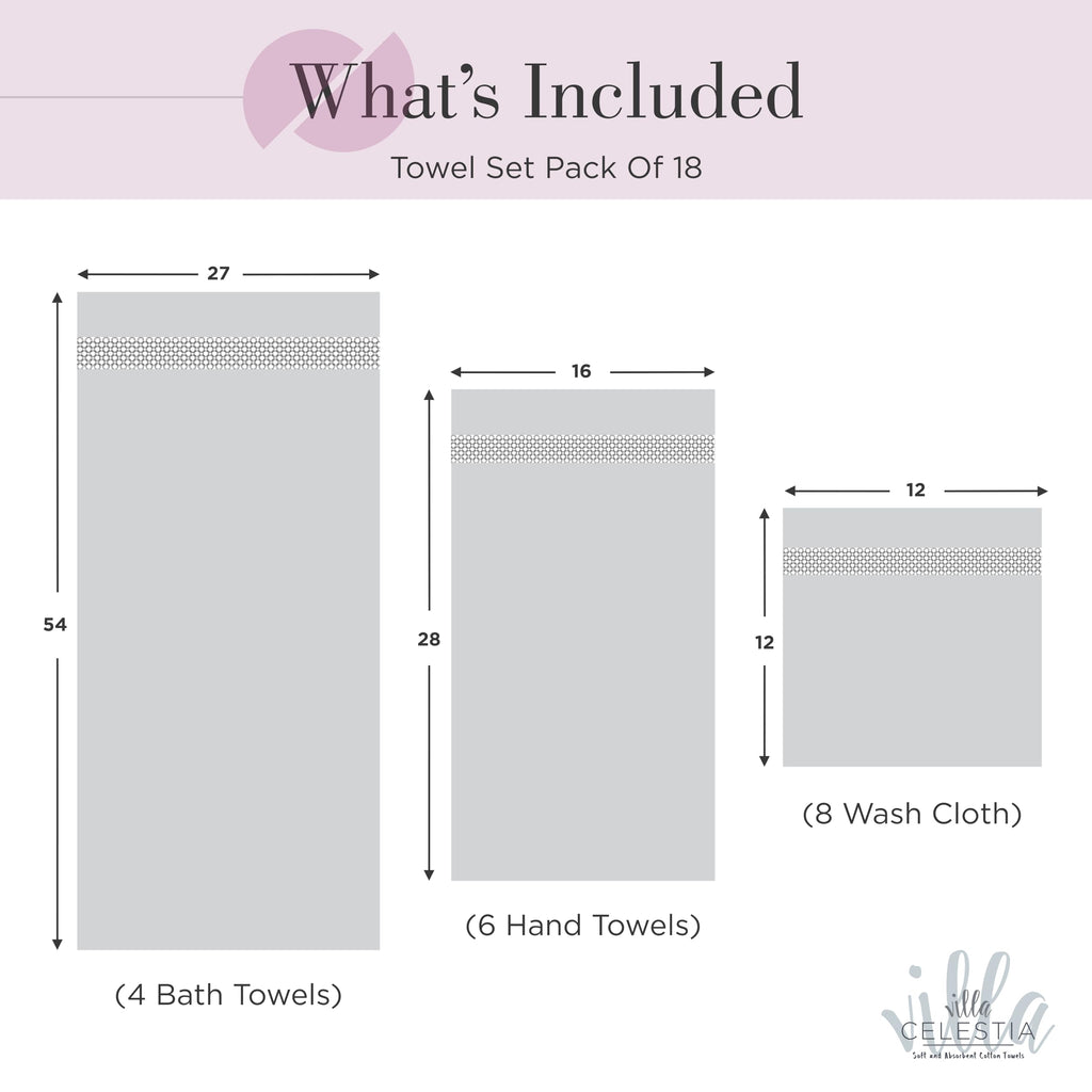 Villa Celestia 18-Piece 100% Cotton Towel Set, 4 Bath Towels, 6 Hand Towels, 8 Wash Cloth, Quick-Dry, Burgandy