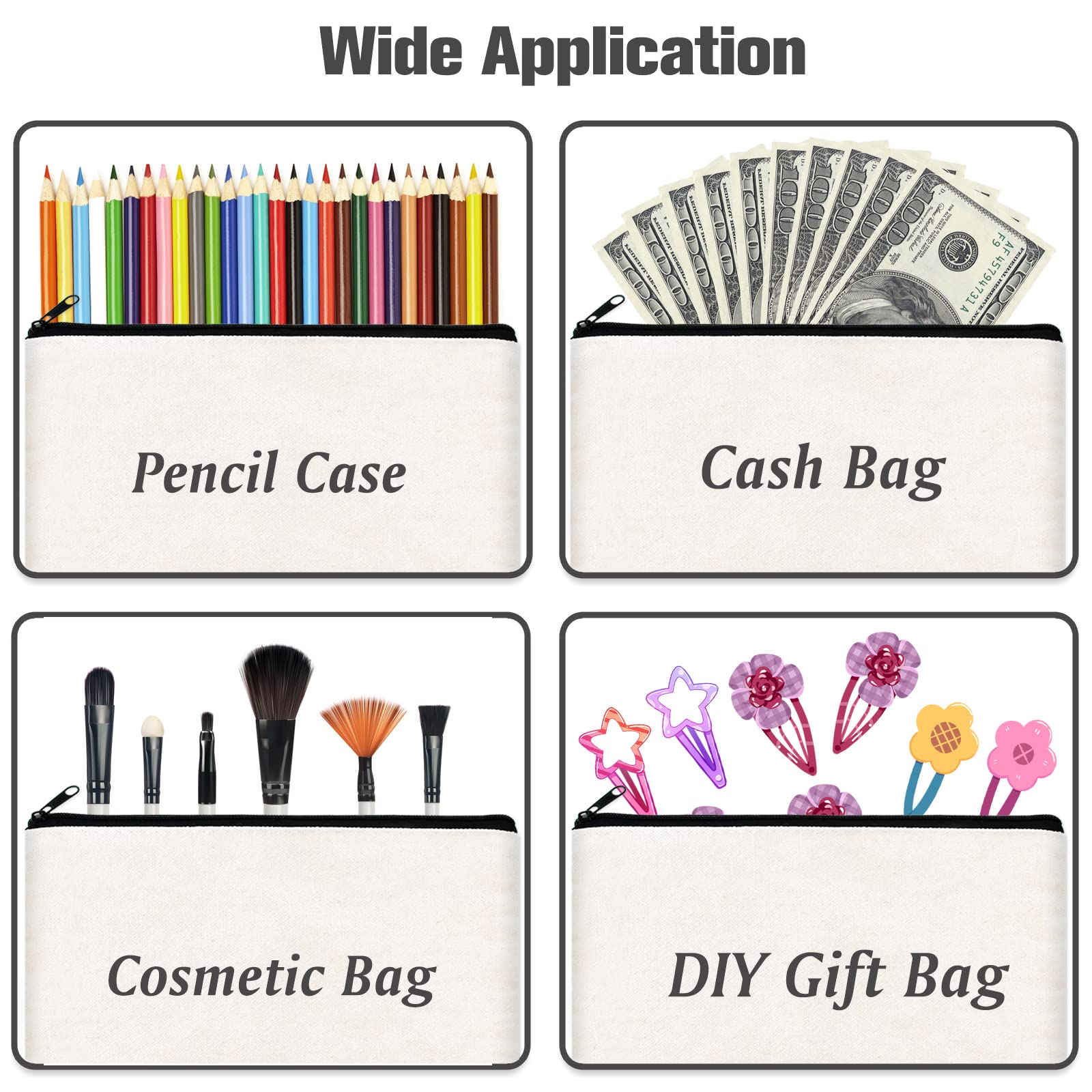 ZeeDix 12 Pieces Canvas Pouch Bulk- White Blank DIY Craft Bag Canvas Zipper Bags Multipurpose Cosmetic Makeup Travel Toiletry Bag for Storage(8.3 x 5 inches)