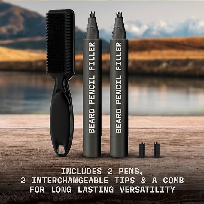 Striking Viking Beard Pencil & Bristle Brush for Men - Medium Black, 2 Pack