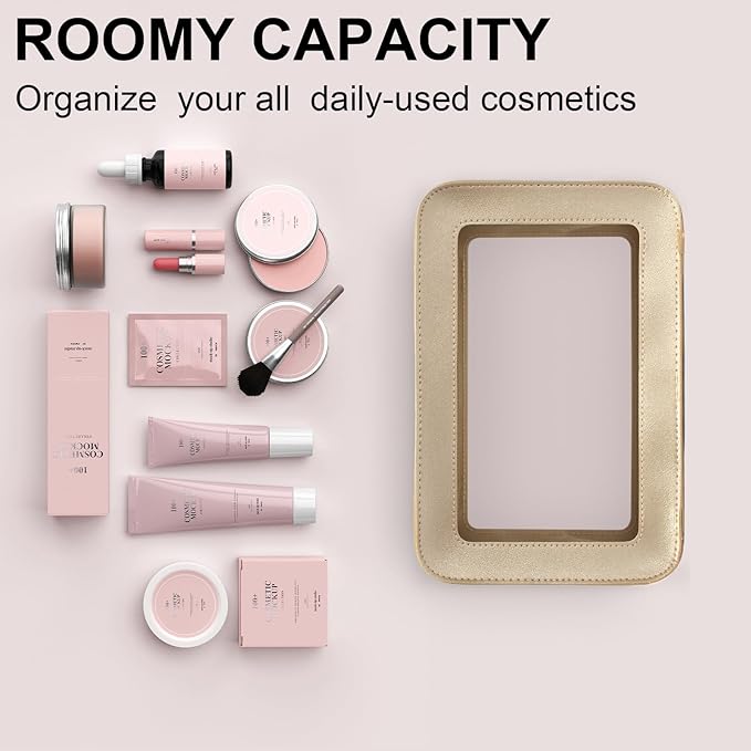 LETGO Clear Makeup Bags for Travel, TSA Approved Toiletry Bag with Zipper, Clear Cosmetic Organizer Fit Carry-on Beach Essentials for Women Men (O-Gold)