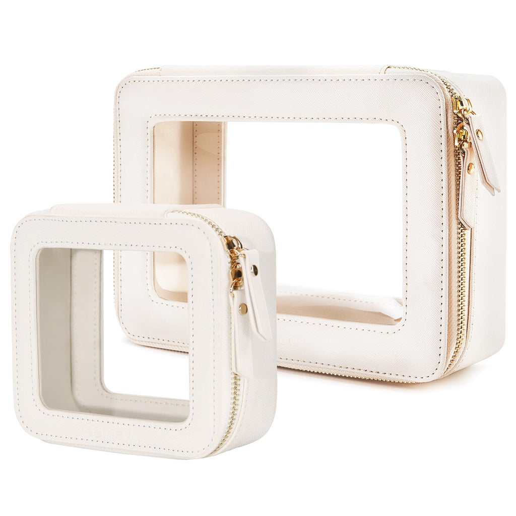 Aveniee Clear Makeup Bag Set (2-Piece Mini & Midi) - Travel Toiletry Organizer for Women, Waterproof Cosmetic Pouch & Car Accessory for Travel Size Toiletries, White