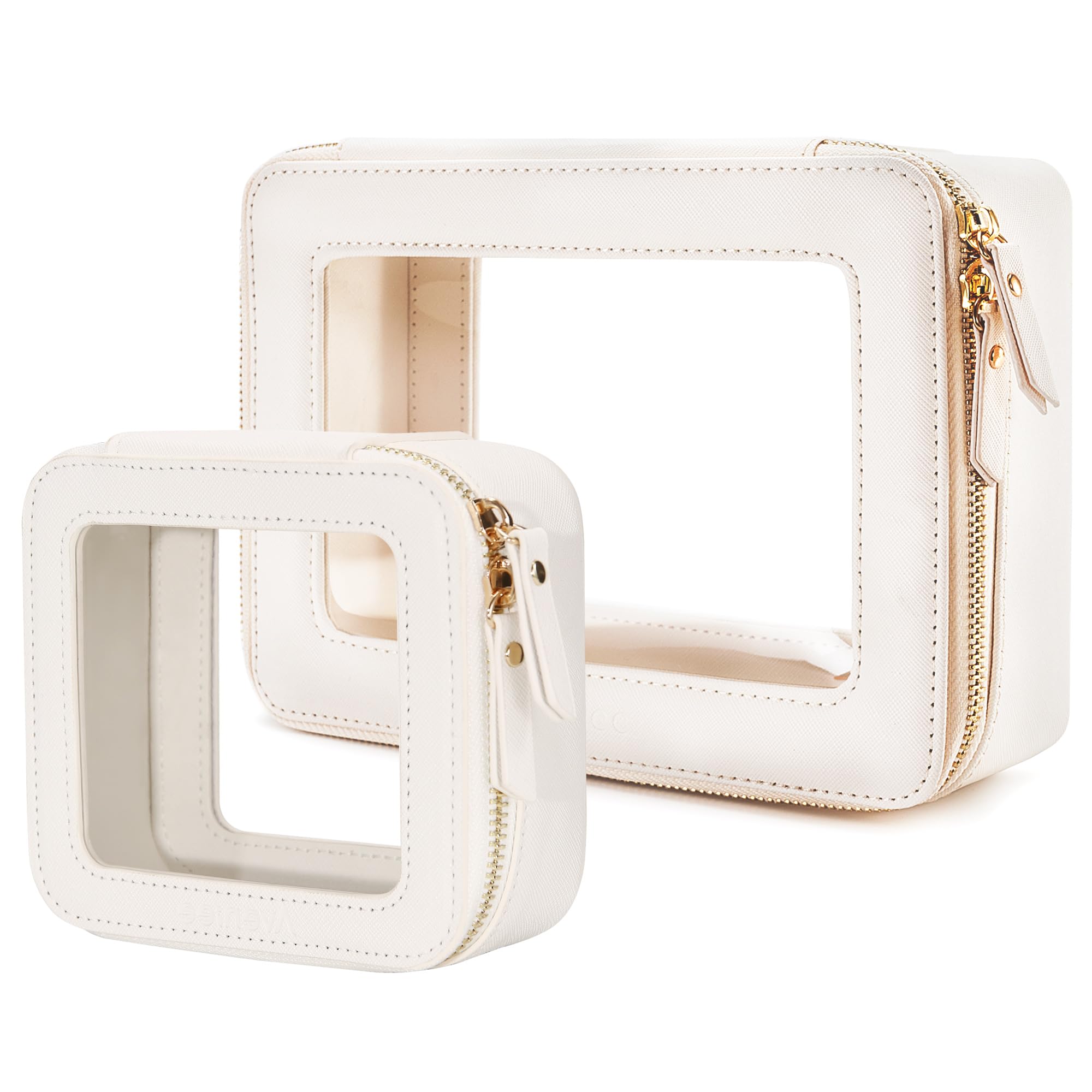 Aveniee Clear Makeup Bag Set (2-Piece Mini & Midi) - Travel Toiletry Organizer for Women, Waterproof Cosmetic Pouch & Car Accessory for Travel Size Toiletries, White