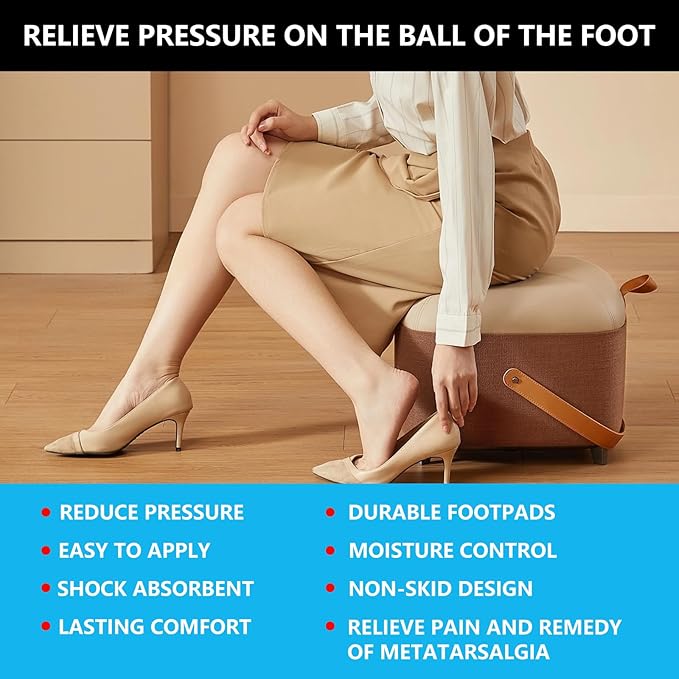 6 Pairs Metatarsal Pads for Women, Forefoot Cushion Inserts for Women Shoes, Non-Sliding Insole Pads for Open Toe Shoes, Ball of Foot Cushions, Shoe Filler, Reduce Foot Slip