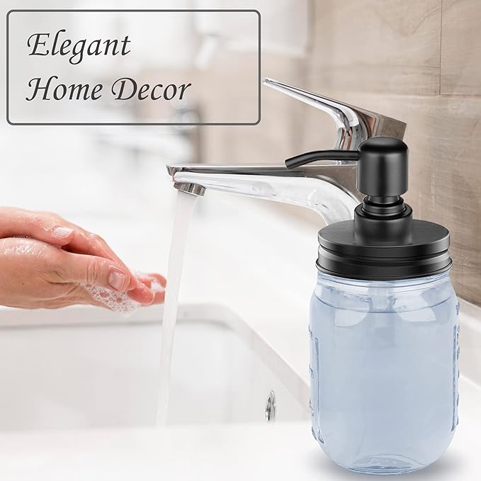 2-Pack Mason Jar Soap Dispenser - 16 oz Thick Clear Glass Soap Dispenser with Rust Proof Stainless Steel Pump and Lid for Liquid/Dish Soap/Lotion, Refillable Dispensers for Kitchen Bathroom Countertop