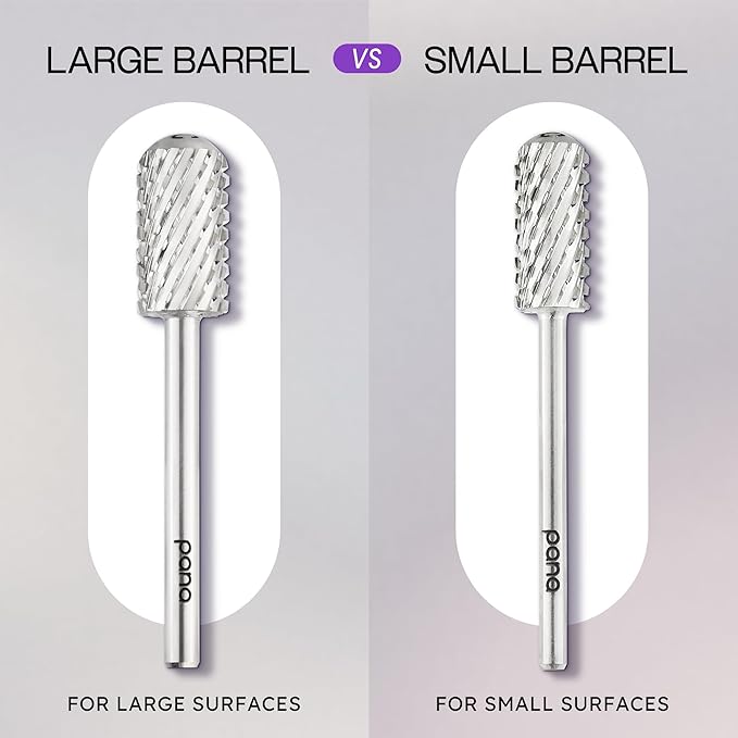 PANA 3/32" Small Smooth Round Top Safety Carbide Nail Drill Bit for Gel Polish & Acrylic Removal Nail Salon Manicure Pedicure Electric File Tools (Small Barrel - Silver, 2X Coarse)