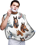 Beard Hair Catcher for Men, Waterproof Shaving Bib Apron Non-Stick, Trimming Tool for Dad Husband, Watercolor Painting Wild Horses Head Shave Bib