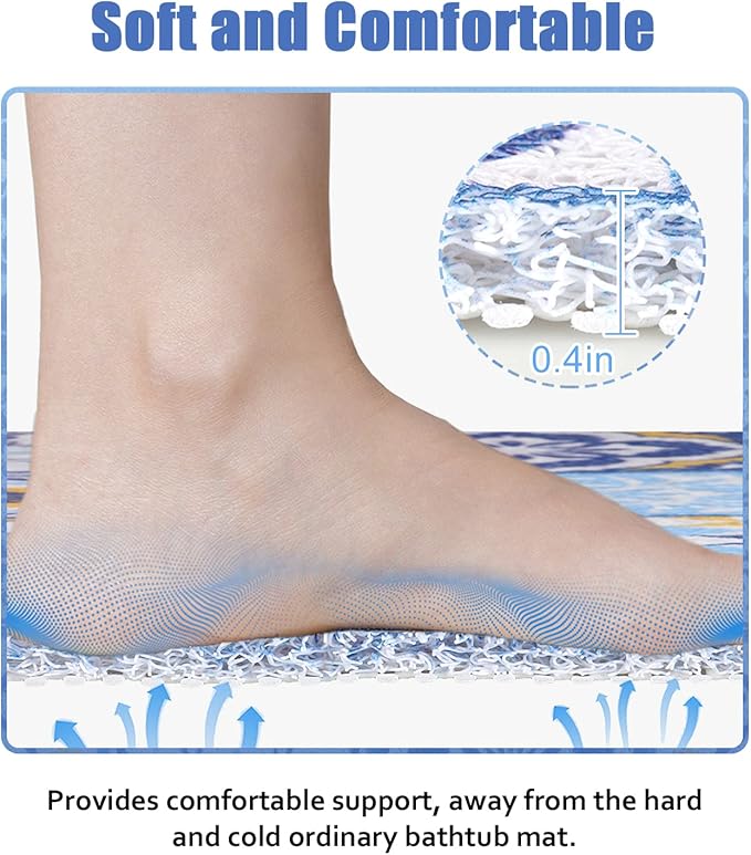 Non Slip Shower Mat, Soft Comfortable Shower Floor Mat with Drain, PVC Loofah Bath Mat for Shower, Bathroom and Wet Areas, Quick Drying Easy Cleaning