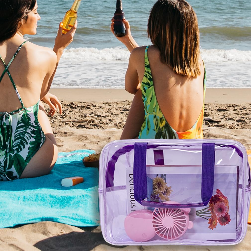 TotePrint PVC Purple Pure Color Transparent Gift Pouch Wash Travel Makeup Cosmetic Bag with Handle for Travel Bathroom Toiletry Organizer (Purple)