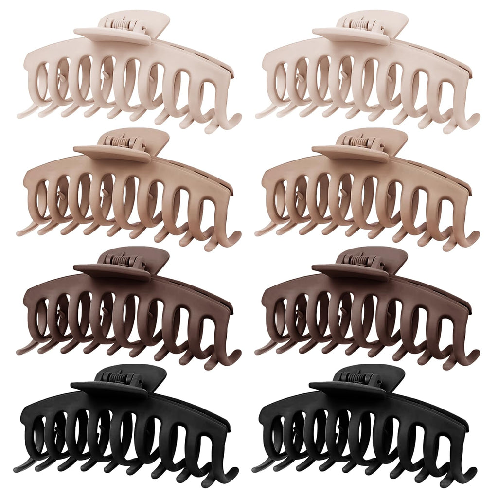TOCESS Hair Claw Clips for Women, 8PK 4 in Large Matte Neutral Hair Clips for Thick, Thin, Long, Short Curly Hair, Strong Hold Non Slip Jumbo Hair Claw Clips, Minimalist Big Jaw Clip