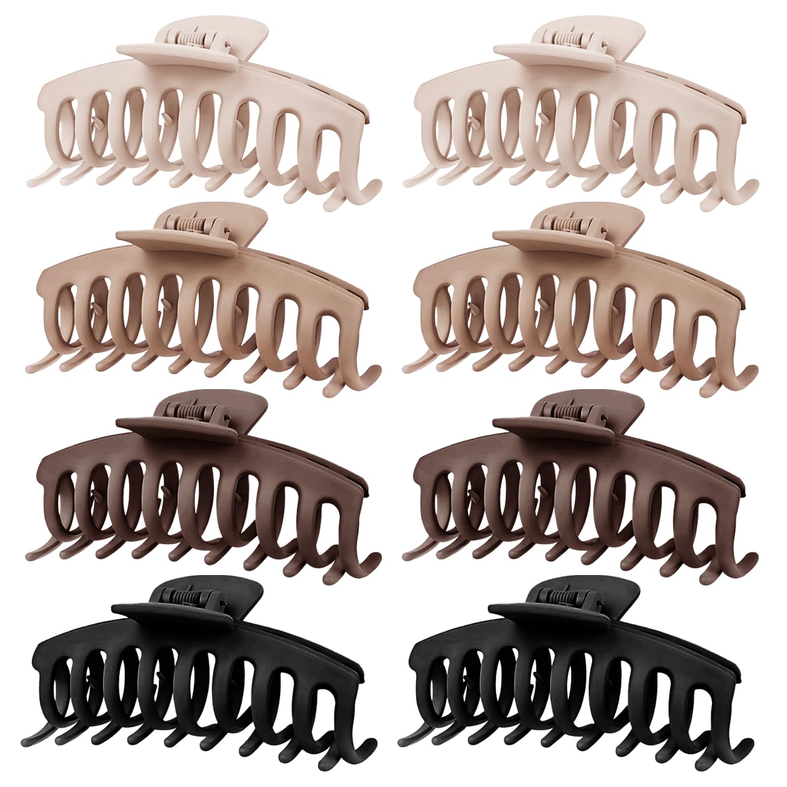 TOCESS Hair Claw Clips for Women, 8PK 4 in Large Matte Neutral Hair Clips for Thick, Thin, Long, Short Curly Hair, Strong Hold Non Slip Jumbo Hair Claw Clips, Minimalist Big Jaw Clip