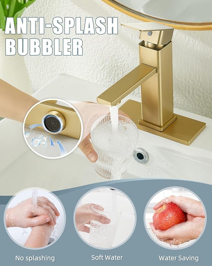 Bathroom Sink Faucet, Brushed Gold Bathroom Faucet 3 Hole with Pop-up Drain and Vessel Sink Hole Cover 6", Stainless Steel Single Handle Faucets for Bathroom Sink-2 Sets
