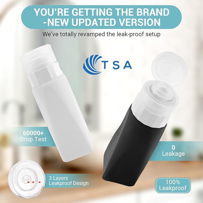 Amphism Travel Bottles Leak Proof,3 oz TSA Approved Silicone Squeezable, Refillable Containers Set for Toiletries Shampoo Conditioner Lotion (travel bottles black)