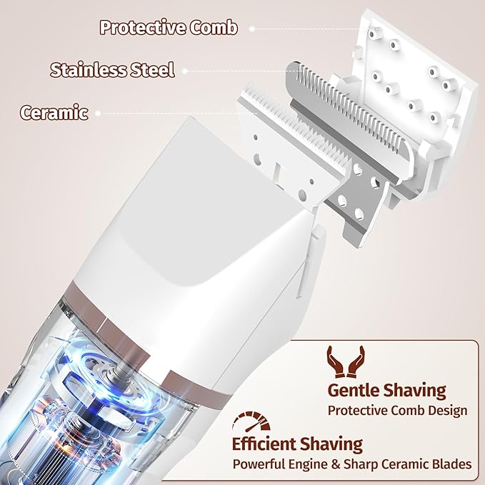 Bikini Trimmer for Women,5-in-1 Electric Razors for Women,Electric Shaver for Women's,IPX7 Waterproof Trimmer for Men Legs,with 5 Replaceable Blade Heads,USB Recharge Dock（White）