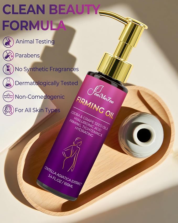 Body Firming Oil, 3.4 FL OZ Body Oil After Shower – With 790,000ppm Tightening Oil(Grape Seed Jojoba Sweet Almond) &10,000ppm Hyaluronic Acid – Fast-Absorbing For Hydrating Full Body, Lavender