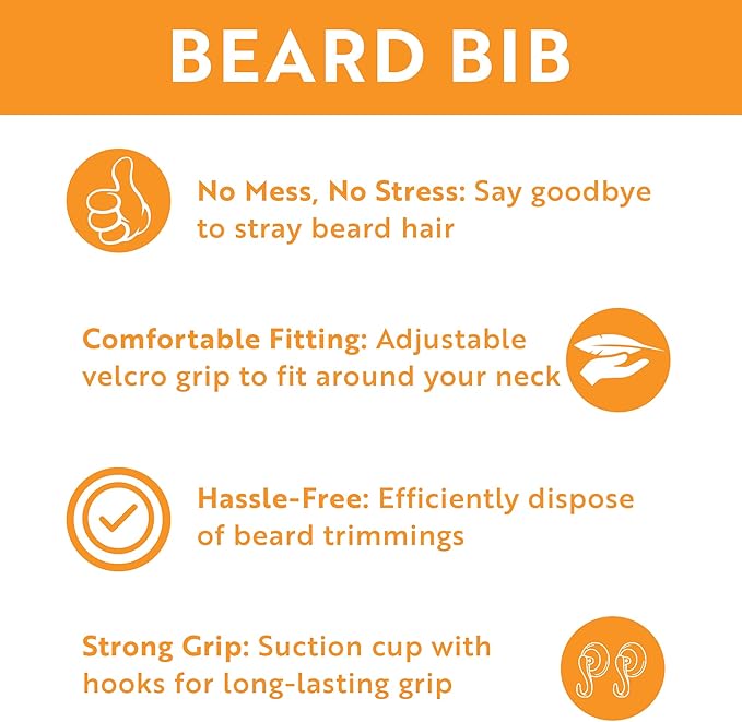 My Perfect Goatee Beard Bib Apron for Men - Superior Lock-Down Suction Cups - Hair Clippings Catcher - Waterproof Cape with Storage Pouch - Adjustable Neck Strap