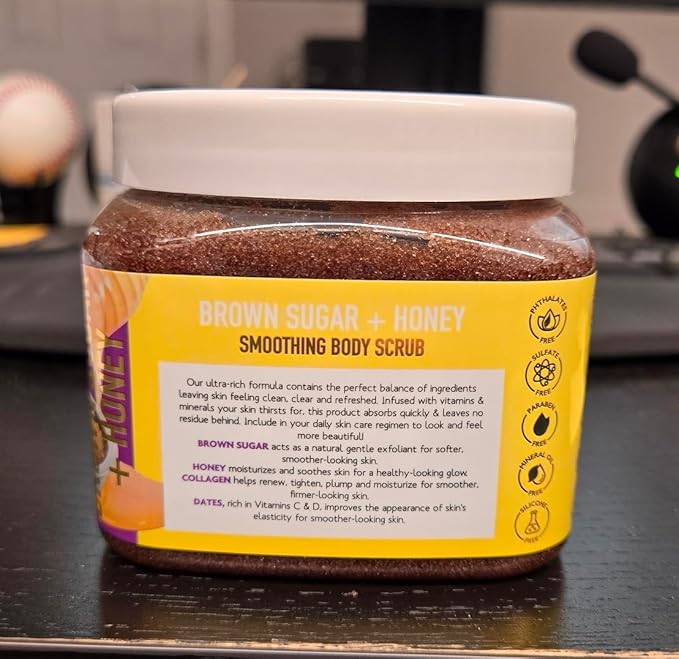 The Spathecary Brown Sugar & Honey Body Scrub - Exfoliating & Hydrating Sugar Scrub With Collagen and Dates to Help Revive, Smooth, and Soften For Radiant Skin, Body Care Exfoliator & Cleanser, 21 oz