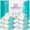 Vive Disposable Washcloths for Adults & Elderly (6 Pack - 300 Count - 8"x12") – Incontinence Wipes for Men & Women – Hypoallergenic No Rinse Adult Body Wipes for Sensitive Skin – Unscented