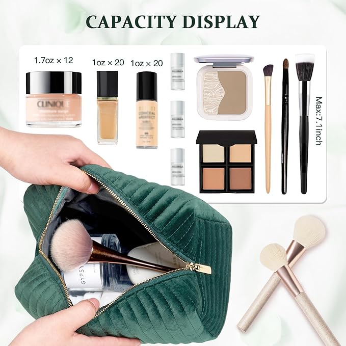 COSHAYSOO Personalized Mothers Day Gifts for Women Initial Make Up Bags Monogrammed 30th 40th Birthday Gift Unique for Her Mom Friend Nurse, Green Velvet Makeup Bag Travel Cosmetic Pouch Letter M