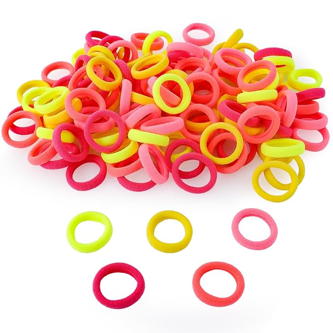 QRTVI 120 Pcs Baby Hair Ties, Cotton Toddler Hair Ties for Girls and Kids, Multicolor Small Seamless Hair Bands Elastic Ponytail Holders(Pink+Yellow)