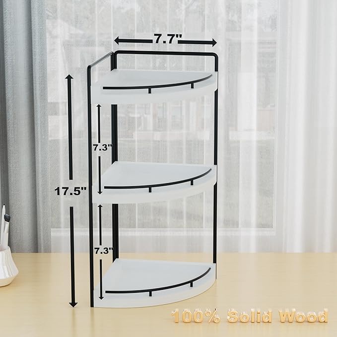 CeleVista Corner Bathroom Counter Organizer, 3 Tier Bathroom Sink Shelf Countertop, Wood Vanity Skincare Storage for Toiletries Decor, Makeup, Dresser (White)