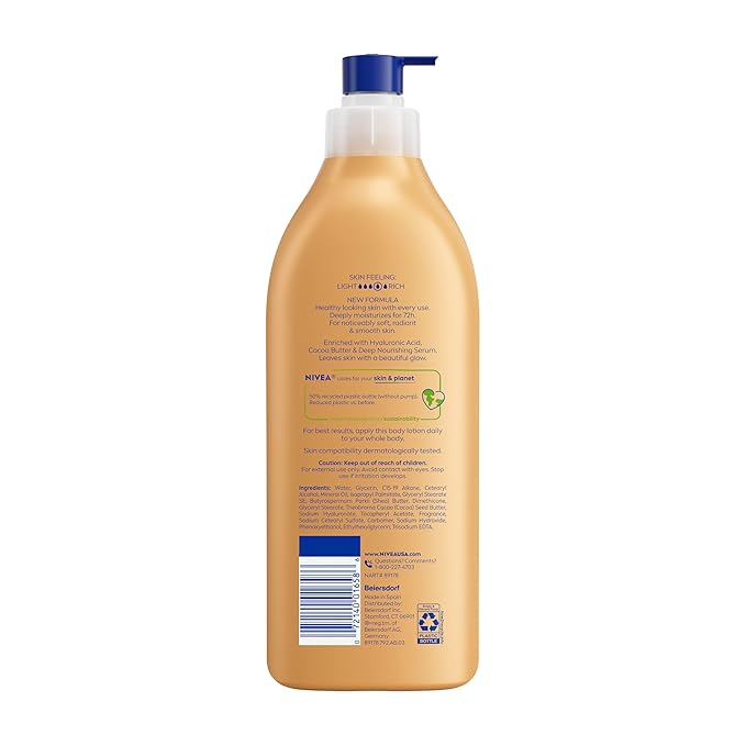 NIVEA Cocoa Butter Body Lotion for Dry Skin with Hyaluronic Acid, 16.9 Oz