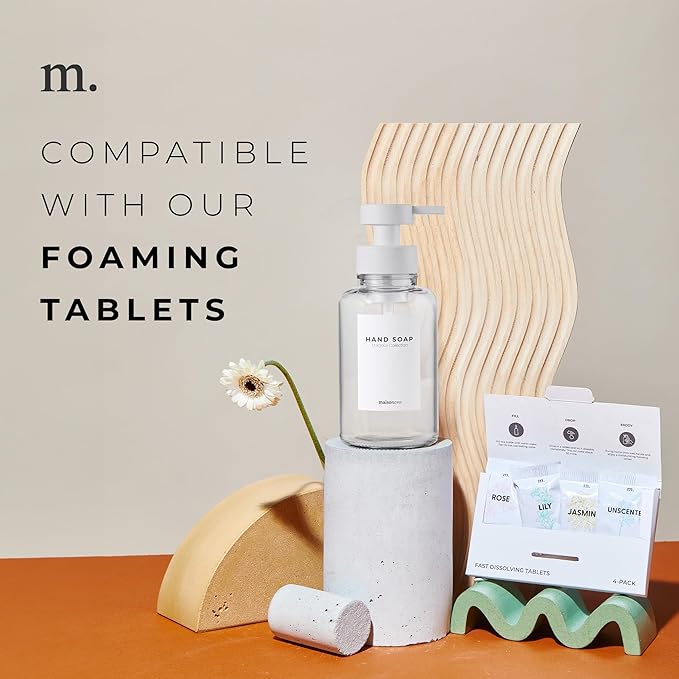 MaisoNovo Glass Foaming Soap Dispenser 14 Oz | Glass Bottles Pumps x 2 Clear with Tray