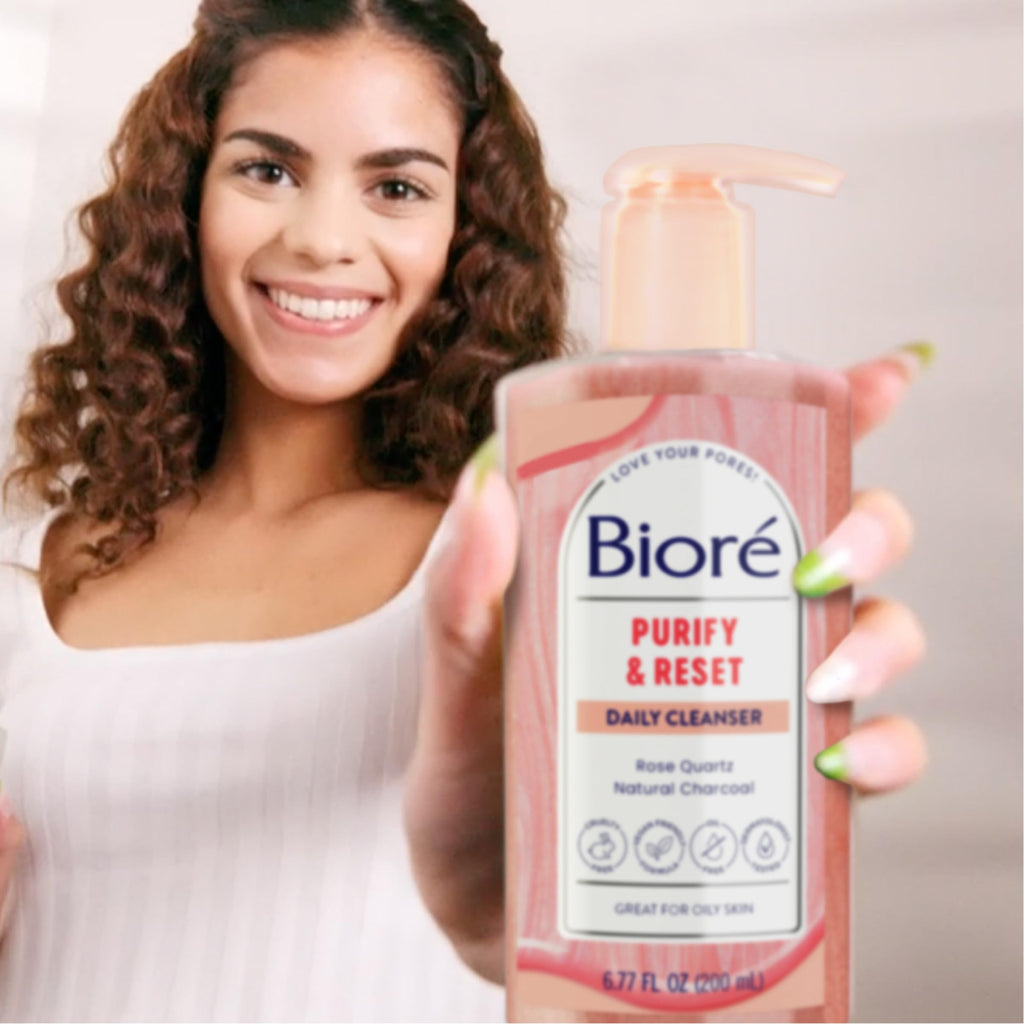 Biore Rose Quartz + Charcoal Daily Purifying Cleanser, Oil Free, 6.77 Oz